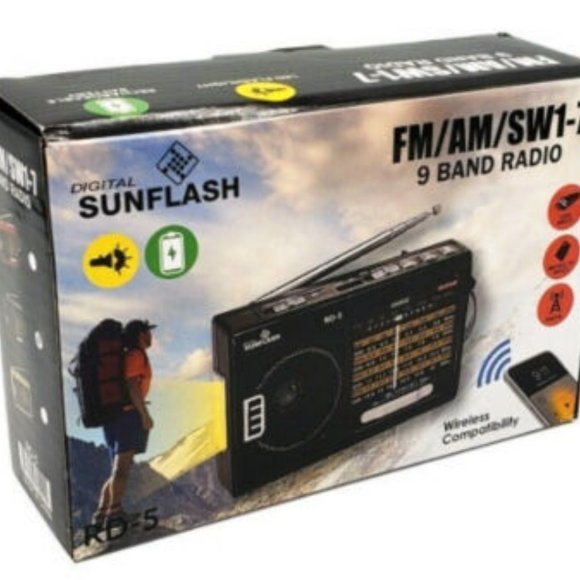 Sunflash Gold Bluetooth AM/FM/SW 9CH Potable Radio W/ Flashlight USB/TF MP3 - Picture 3 of 3